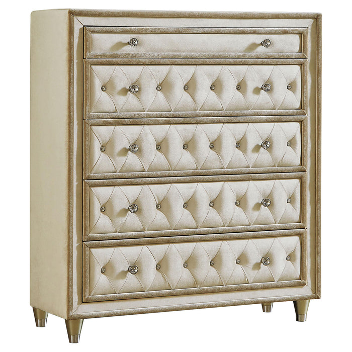 Antonella 5-drawer Upholstered Chest Ivory and Camel - Royal Furniture & Gifts (MI) - Multi Location
