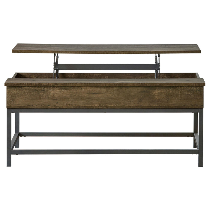 Byers Black Coffee Table with Hidden Storage Brown Oak and Sandy Black - Royal Furniture & Gifts (MI) - Multi Location