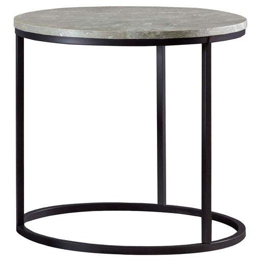 Lainey Faux Marble Round Top End Table Grey and Gunmetal - Royal Furniture & Gifts (MI) - Multi Location