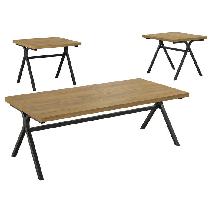 Colmar 3-piece Trestle Occasional Table Set Golden Oak and Gunmetal - Royal Furniture & Gifts (MI) - Multi Location