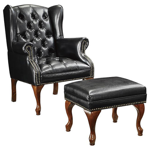 Roberts Button Tufted Back Accent Chair with Ottoman Black and Espresso - Royal Furniture & Gifts (MI) - Multi Location