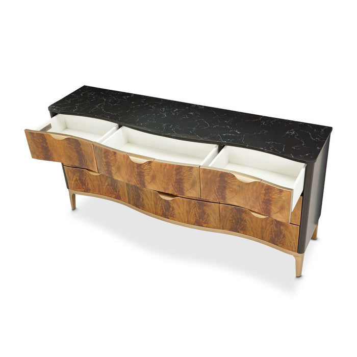 AICO Malibu Crest 9 Drawer Dresser in Crotch Mahogany