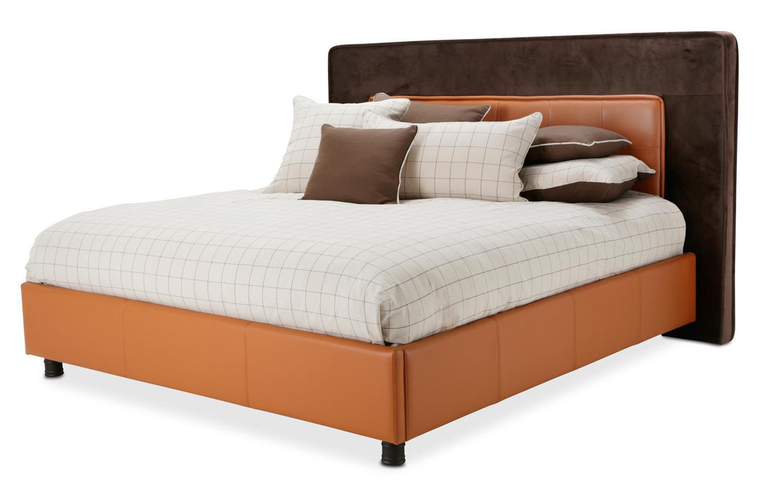 21 Cosmopolitan Eastern King Upholstered Tufted Bed in Orange/Umber