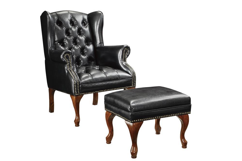 Roberts Button Tufted Back Accent Chair with Ottoman Black and Espresso - Royal Furniture & Gifts (MI) - Multi Location