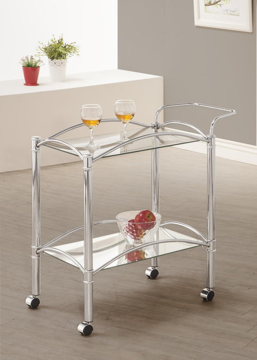 Shadix 2-tier Serving Cart with Glass Top Chrome and Clear - Royal Furniture & Gifts (MI) - Multi Location