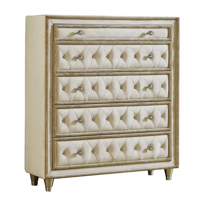 Antonella 5-drawer Upholstered Chest Ivory and Camel - Royal Furniture & Gifts (MI) - Multi Location