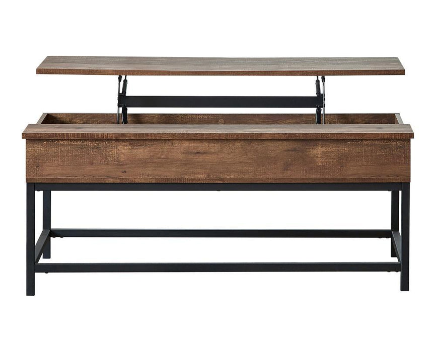 Byers Black Coffee Table with Hidden Storage Brown Oak and Sandy Black - Royal Furniture & Gifts (MI) - Multi Location