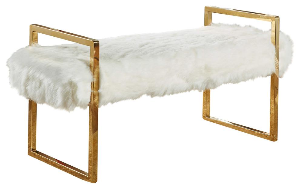 Chloe White Faux Fur Bench - Royal Furniture & Gifts (MI) - Multi Location