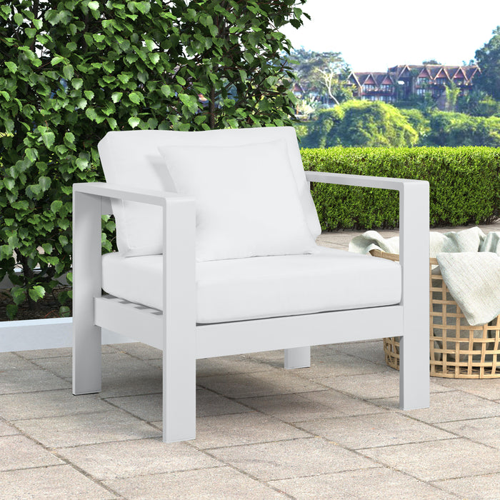 Nizuc White Waterproof Fabric Outdoor Patio Aluminum Arm Chair - Royal Furniture & Gifts (MI) - Multi Location
