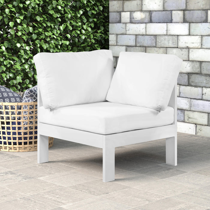 Nizuc White Waterproof Fabric Outdoor Patio Aluminum Corner Chair - Royal Furniture & Gifts (MI) - Multi Location