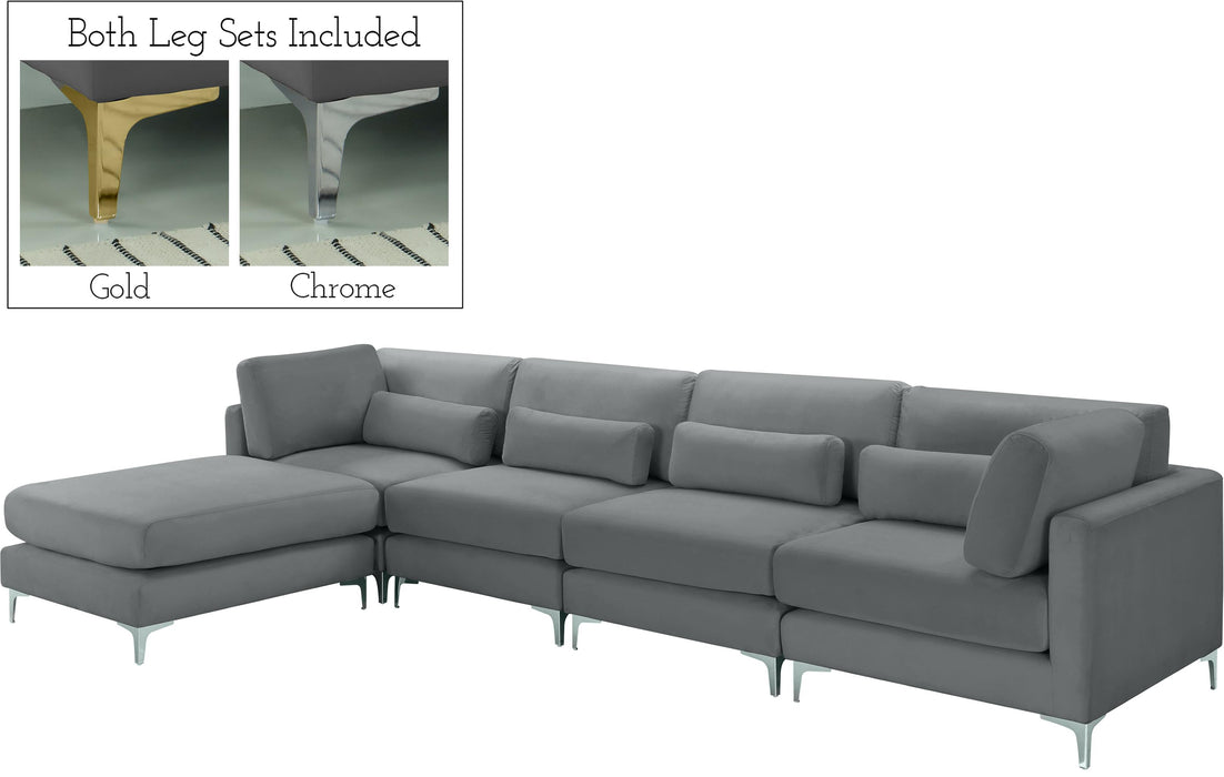 Julia Grey Velvet Modular Sectional (5 Boxes) - Royal Furniture & Gifts (MI) - Multi Location