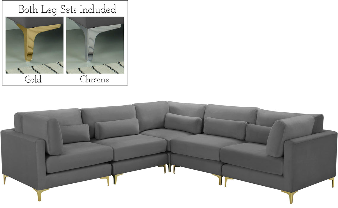 Julia Grey Velvet Modular Sectional (5 Boxes) - Royal Furniture & Gifts (MI) - Multi Location