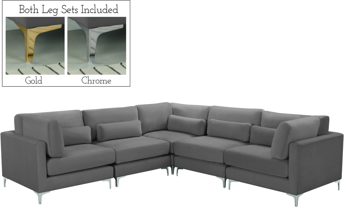 Julia Grey Velvet Modular Sectional (5 Boxes) - Royal Furniture & Gifts (MI) - Multi Location