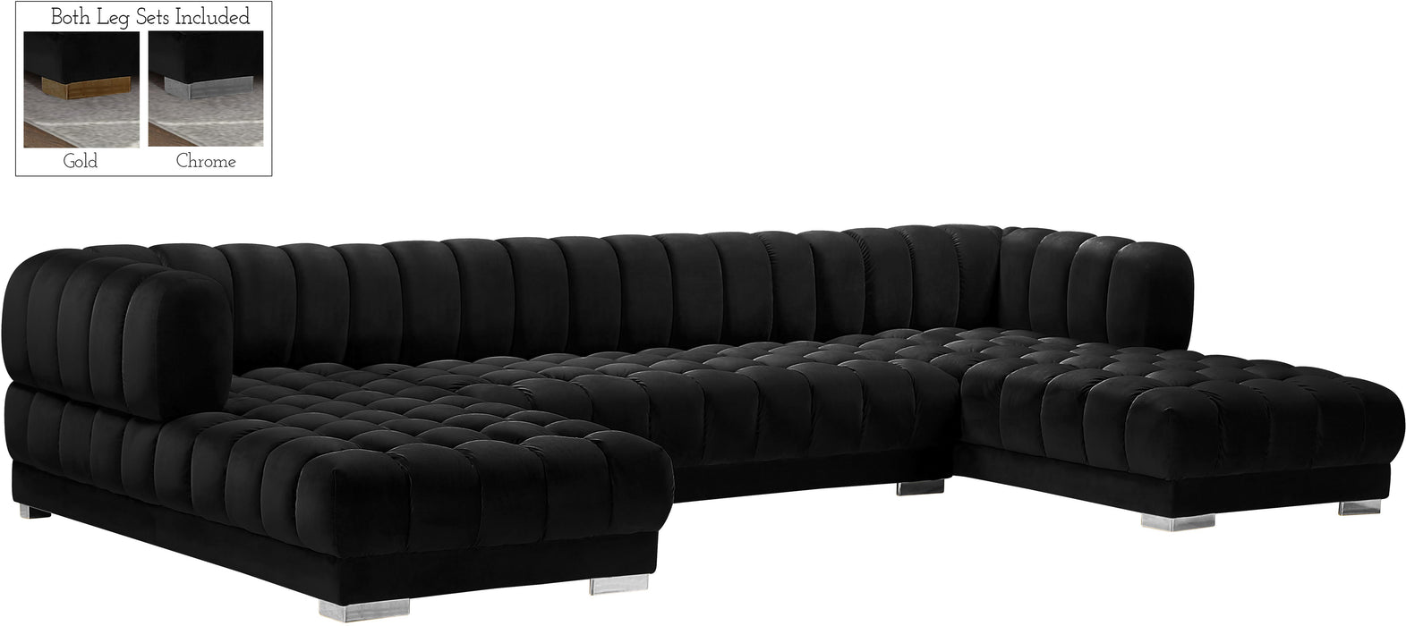 Gwen Black Velvet 3pc. Sectional (3 Boxes) - Royal Furniture & Gifts (MI) - Multi Location