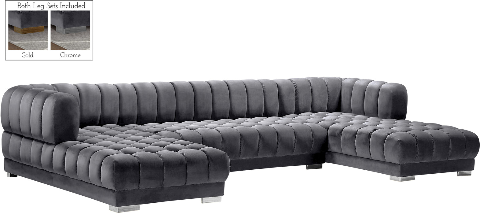 Gwen Grey Velvet 3pc. Sectional (3 Boxes) - Royal Furniture & Gifts (MI) - Multi Location