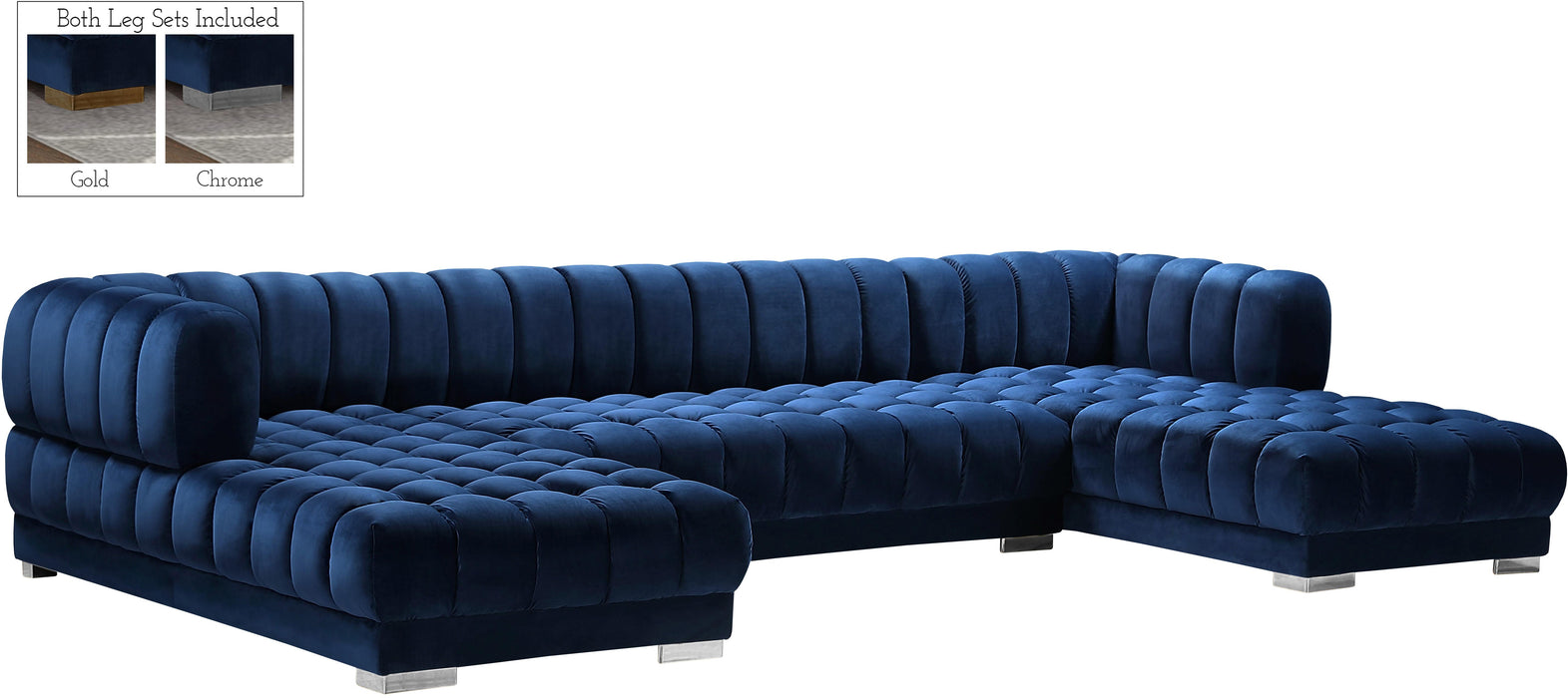 Gwen Navy Velvet 3pc. Sectional (3 Boxes) - Royal Furniture & Gifts (MI) - Multi Location