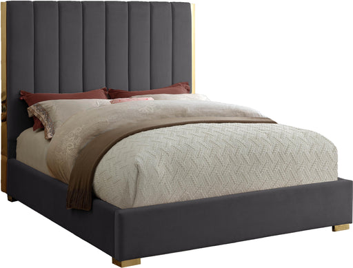 Becca Grey Velvet Queen Bed - Royal Furniture & Gifts (MI) - Multi Location