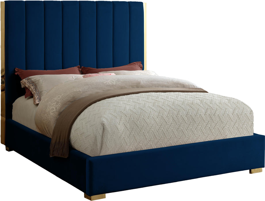 Becca Navy Velvet King Bed - Royal Furniture & Gifts (MI) - Multi Location