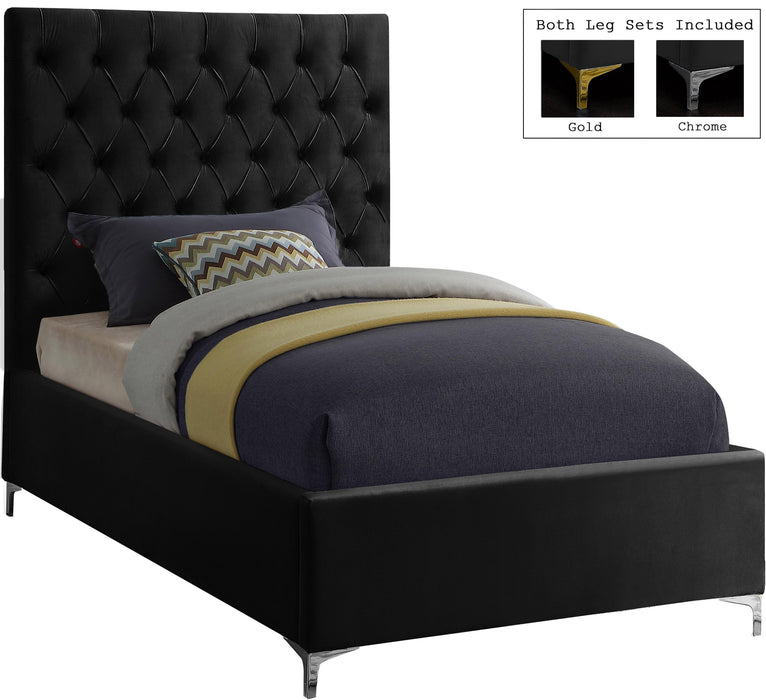 Cruz Black Velvet Twin Bed - Royal Furniture & Gifts (MI) - Multi Location