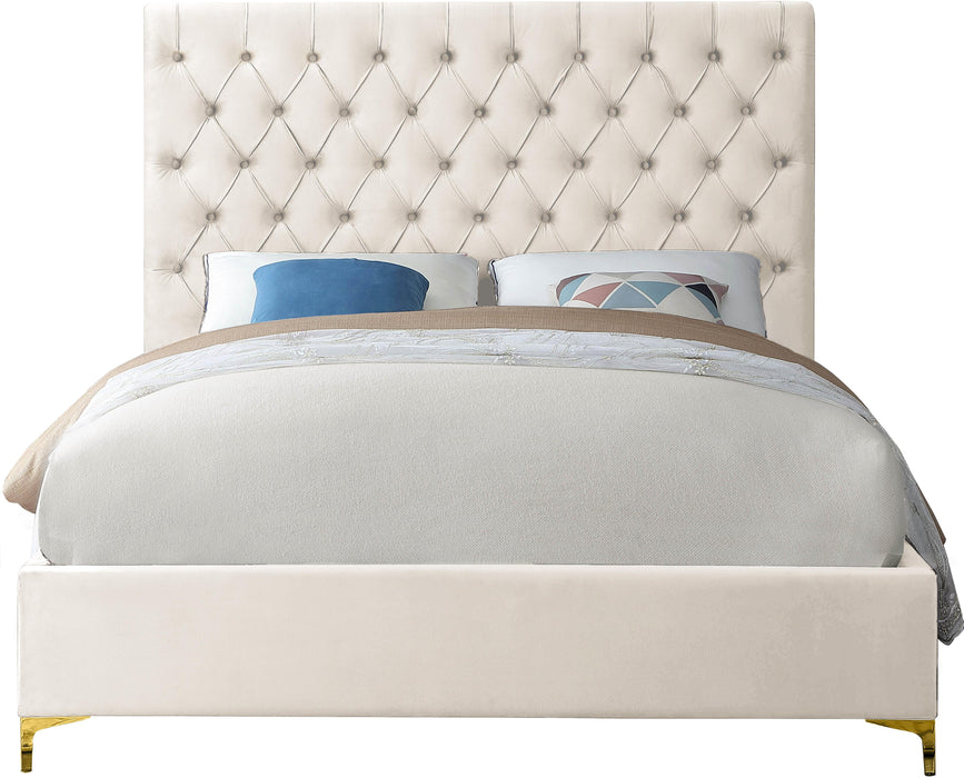 Cruz Cream Velvet Queen Bed - Royal Furniture & Gifts (MI) - Multi Location