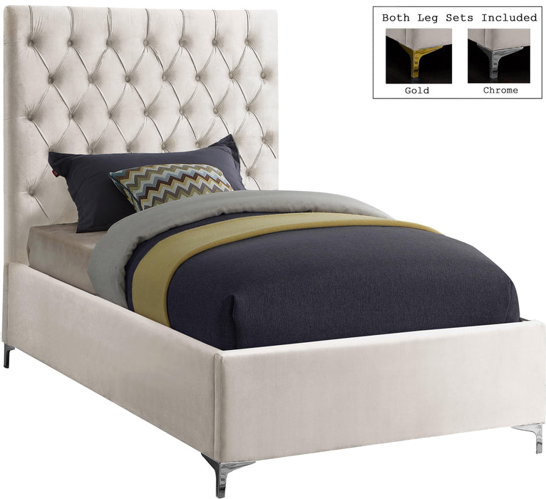 Cruz Cream Velvet Twin Bed - Royal Furniture & Gifts (MI) - Multi Location