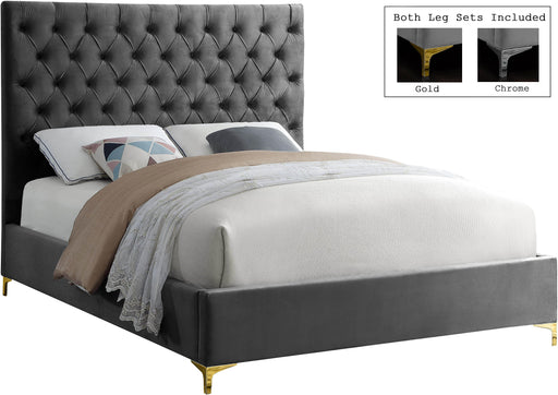 Cruz Grey Velvet King Bed - Royal Furniture & Gifts (MI) - Multi Location