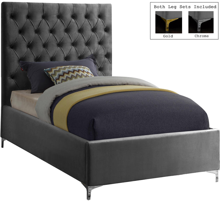 Cruz Grey Velvet Twin Bed - Royal Furniture & Gifts (MI) - Multi Location