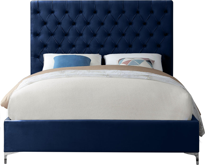 Cruz Navy Velvet Queen Bed - Royal Furniture & Gifts (MI) - Multi Location