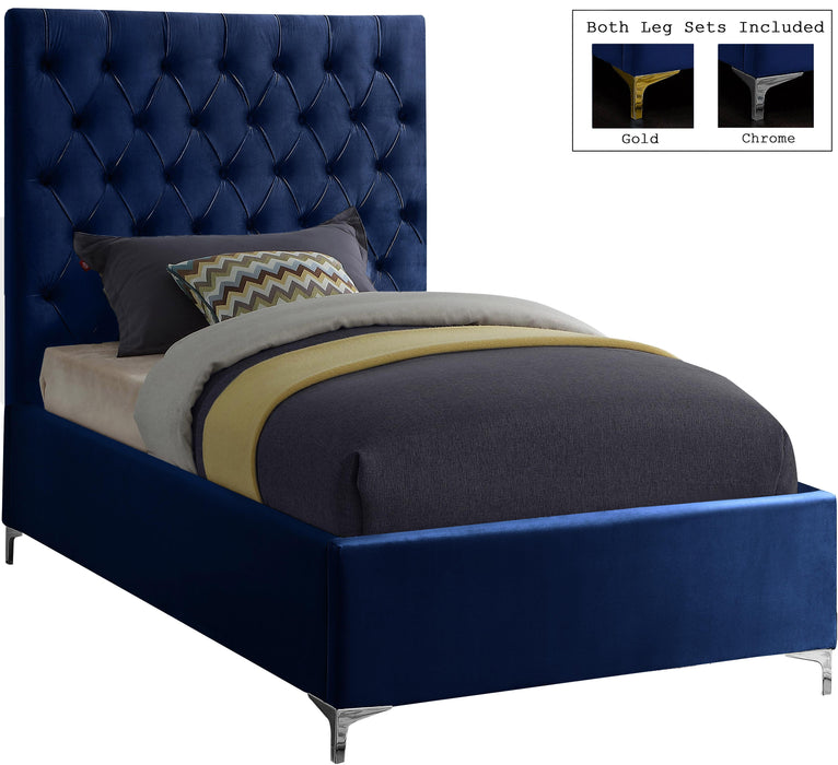 Cruz Navy Velvet Twin Bed - Royal Furniture & Gifts (MI) - Multi Location