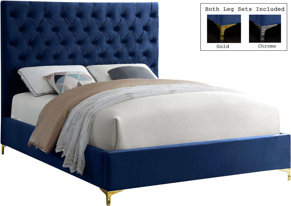 Cruz Navy Velvet Queen Bed - Royal Furniture & Gifts (MI) - Multi Location