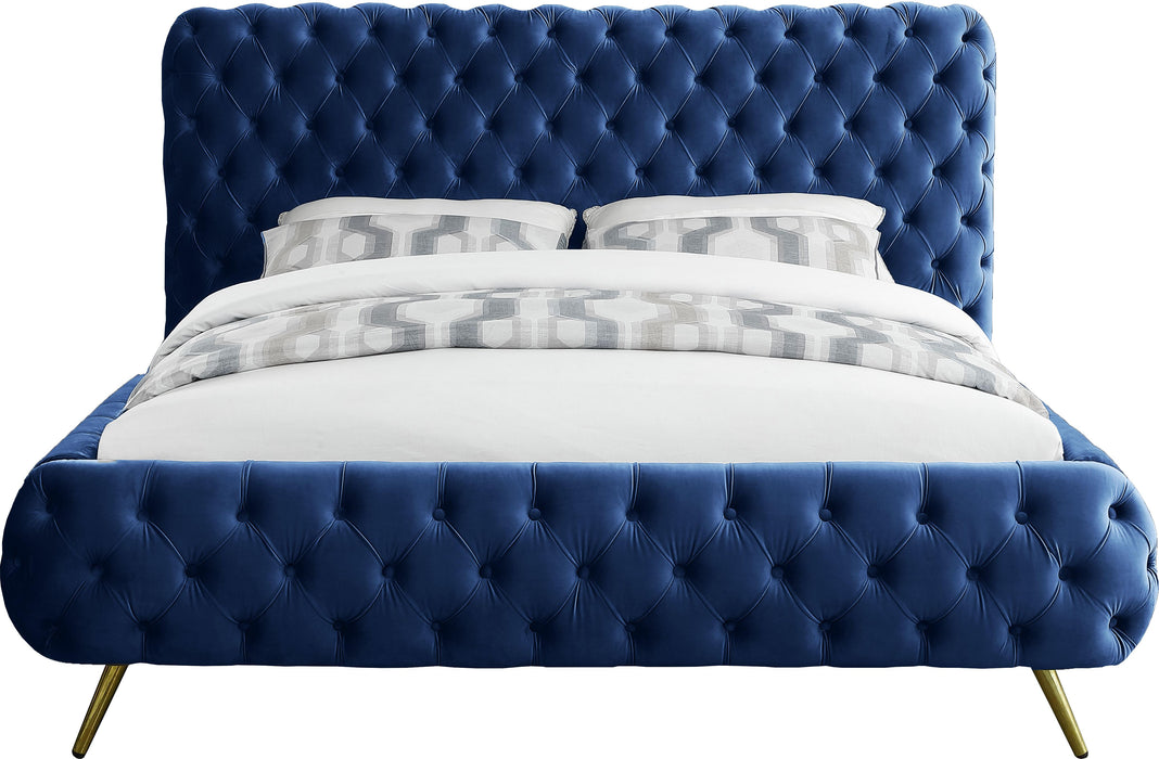 Delano Navy Velvet King Bed - Royal Furniture & Gifts (MI) - Multi Location