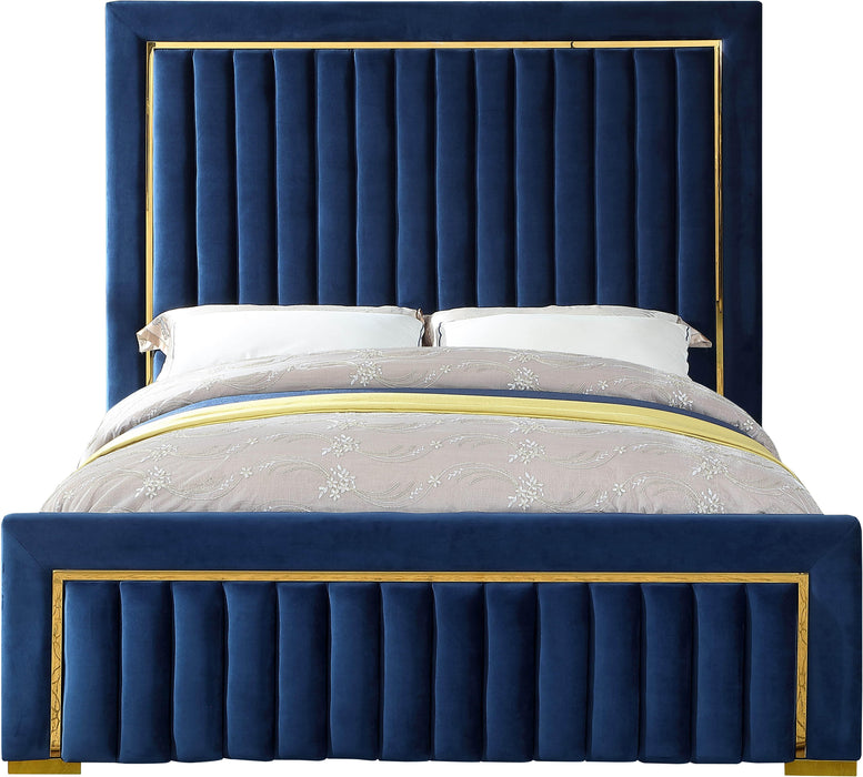 Dolce Navy Velvet Queen Bed (3 Boxes) - Royal Furniture & Gifts (MI) - Multi Location