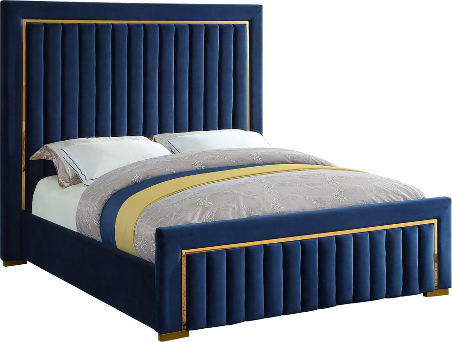 Dolce Navy Velvet King Bed (3 Boxes) - Royal Furniture & Gifts (MI) - Multi Location