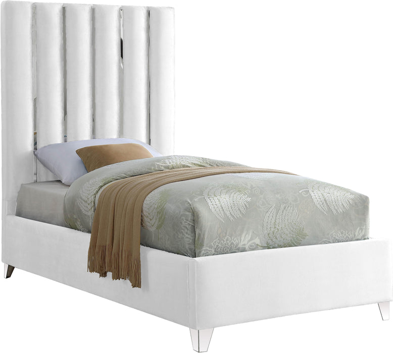 Enzo White Velvet Twin Bed - Royal Furniture & Gifts (MI) - Multi Location