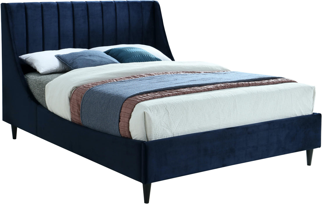 Eva Navy Velvet Queen Bed - Royal Furniture & Gifts (MI) - Multi Location