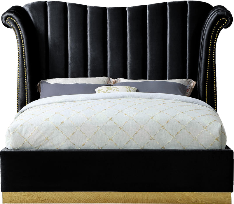 Flora Black Velvet Queen Bed (3 Boxes) - Royal Furniture & Gifts (MI) - Multi Location