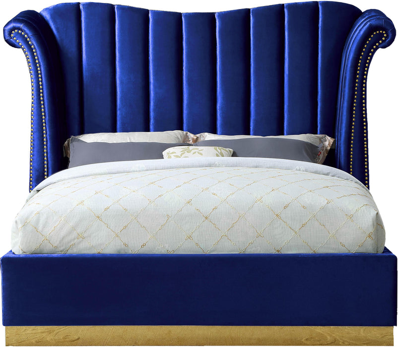 Flora Navy Velvet Queen Bed (3 Boxes) - Royal Furniture & Gifts (MI) - Multi Location