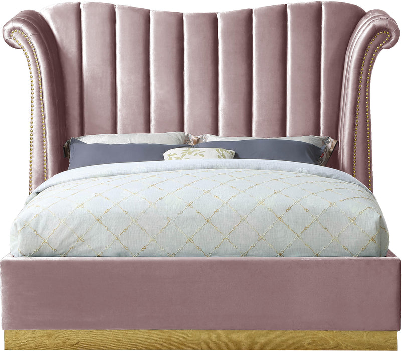 Flora Pink Velvet King Bed (3 Boxes) - Royal Furniture & Gifts (MI) - Multi Location