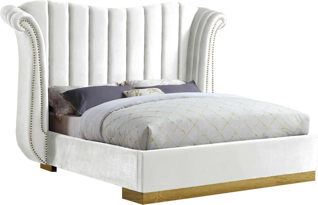 Flora White Velvet Queen Bed (3 Boxes) - Royal Furniture & Gifts (MI) - Multi Location
