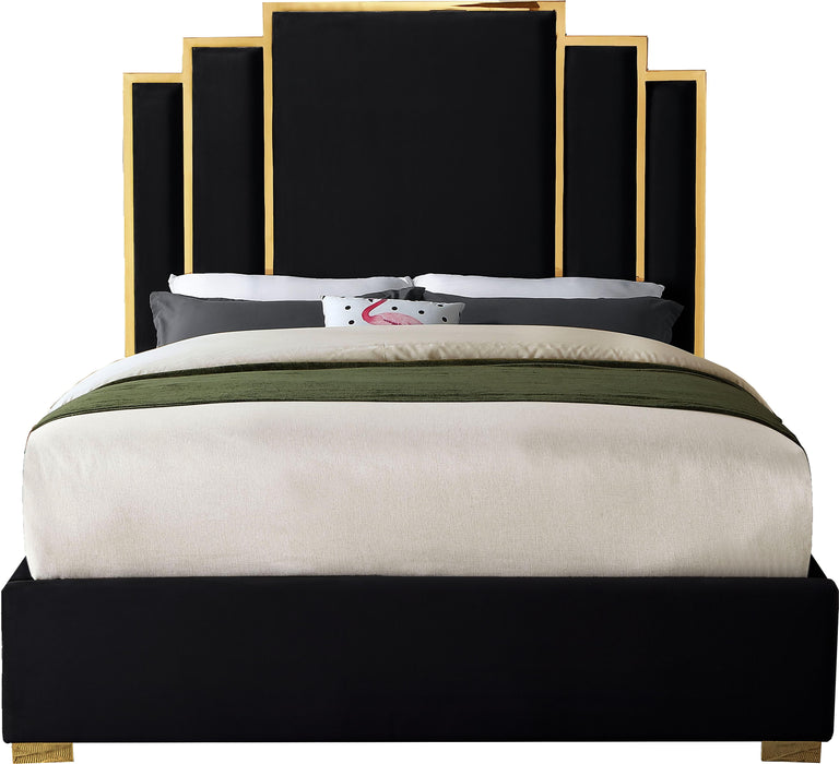 Hugo Black Velvet Queen Bed - Royal Furniture & Gifts (MI) - Multi Location