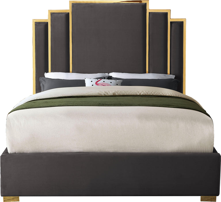 Hugo Grey Velvet Queen Bed - Royal Furniture & Gifts (MI) - Multi Location