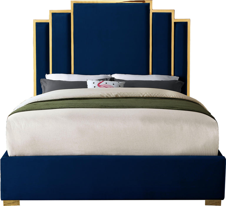 Hugo Navy Velvet Queen Bed - Royal Furniture & Gifts (MI) - Multi Location