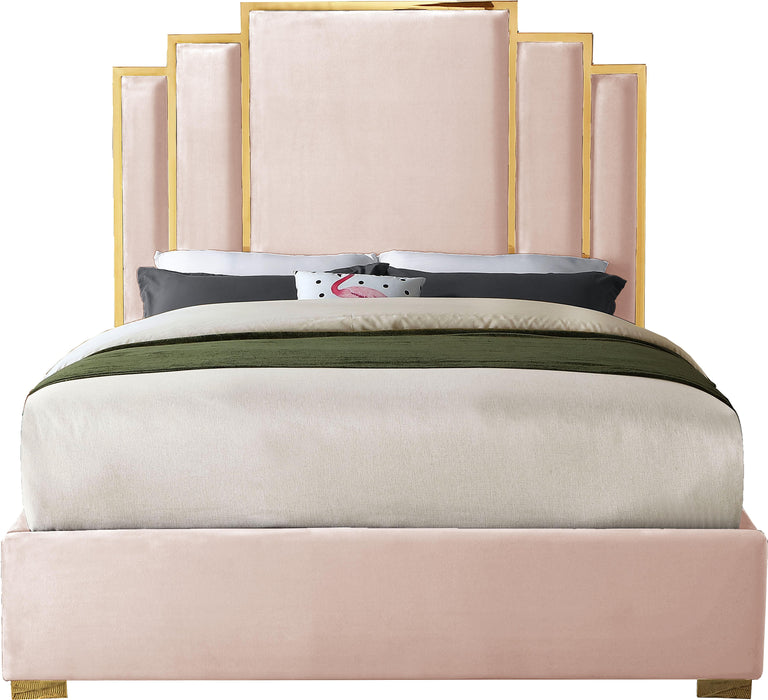 Hugo Pink Velvet Queen Bed - Royal Furniture & Gifts (MI) - Multi Location