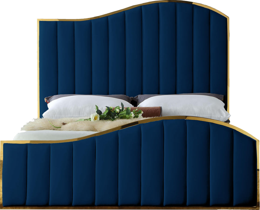 Jolie Navy Velvet Queen Bed (3 Boxes) - Royal Furniture & Gifts (MI) - Multi Location