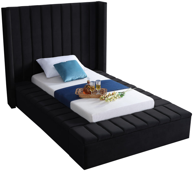 Kiki Black Velvet Twin Bed (3 Boxes) - Royal Furniture & Gifts (MI) - Multi Location