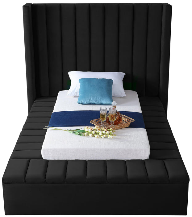 Kiki Black Velvet Twin Bed (3 Boxes) - Royal Furniture & Gifts (MI) - Multi Location