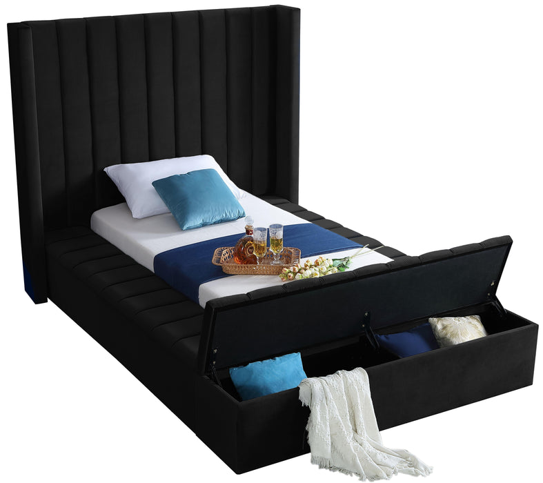 Kiki Black Velvet Twin Bed (3 Boxes) - Royal Furniture & Gifts (MI) - Multi Location