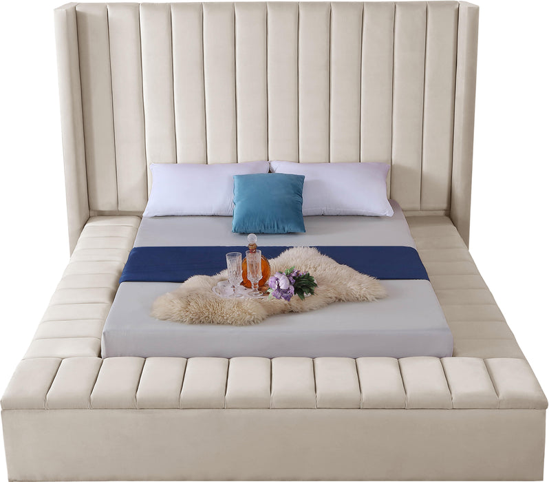 Kiki Cream Velvet Full Bed (3 Boxes) - Royal Furniture & Gifts (MI) - Multi Location