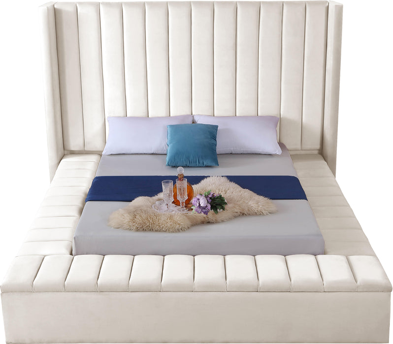 Kiki Cream Velvet Queen Bed (3 Boxes) - Royal Furniture & Gifts (MI) - Multi Location