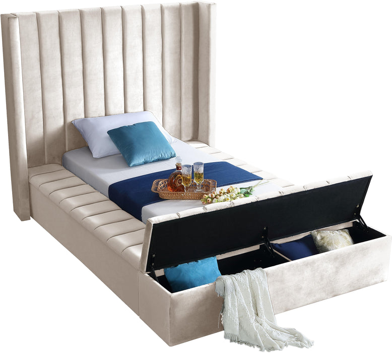 Kiki Cream Velvet Twin Bed (3 Boxes) - Royal Furniture & Gifts (MI) - Multi Location